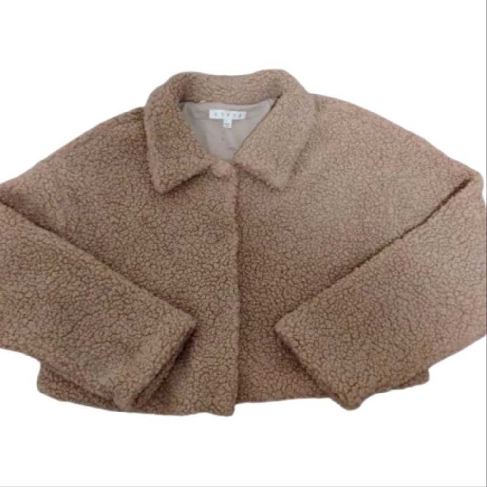 Fuzzy Faux Sherpa Fleece Cropped Lined Jacket Large NWOT Teddy Jacket